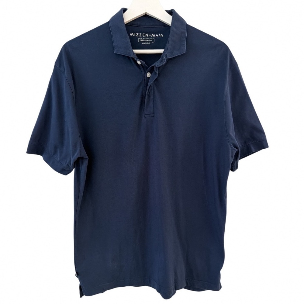 Mizzen + Main Mens Navy Blue Trim Fit Short Sleeve Performance Polo Shirt Medium